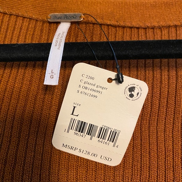 NWT Free People Floyd Wrap Front Crop Cotton Blend Sweater Glazed Ginger Large - Picture 5 of 6